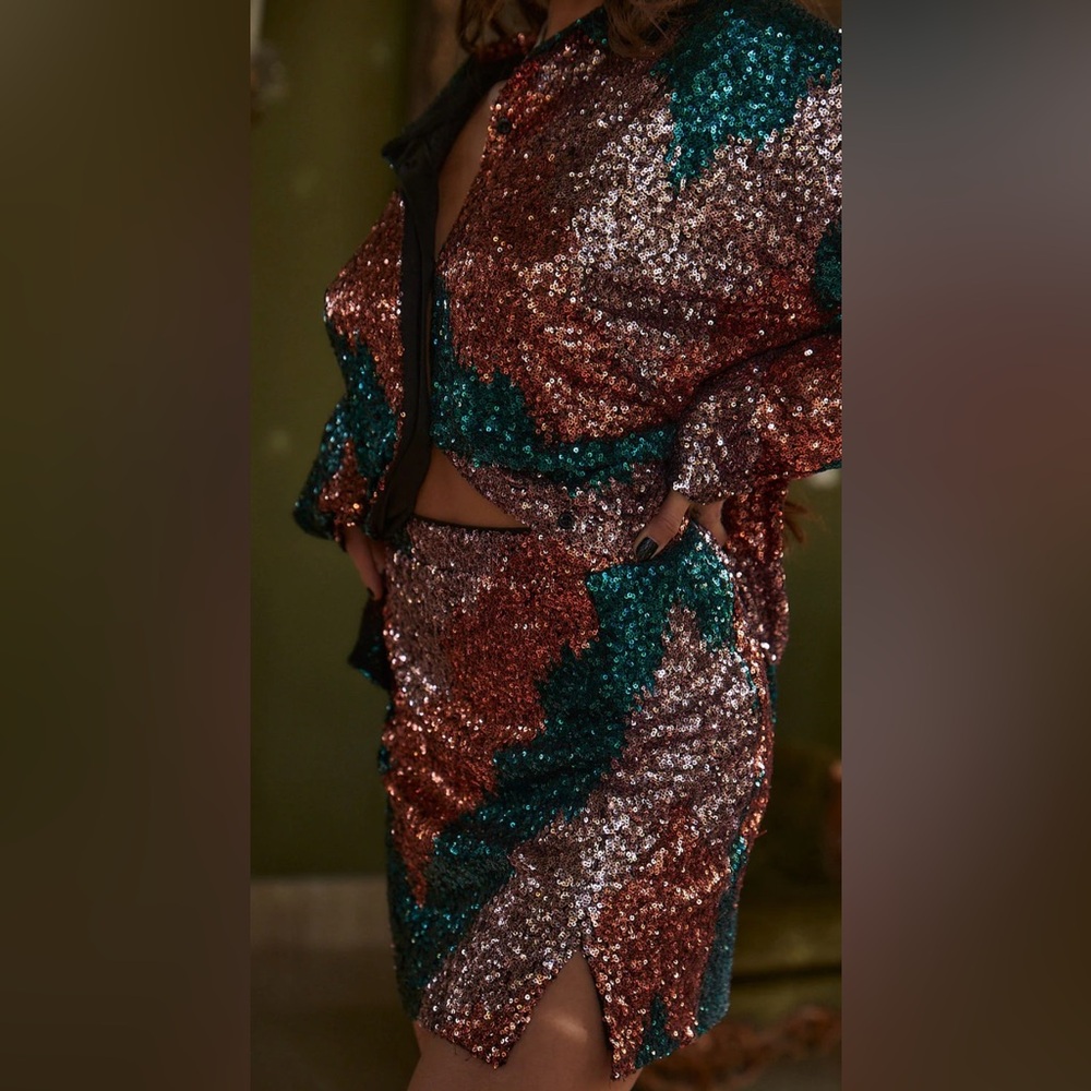 Genevieve Emerald Multi Sequin Mini Skirt